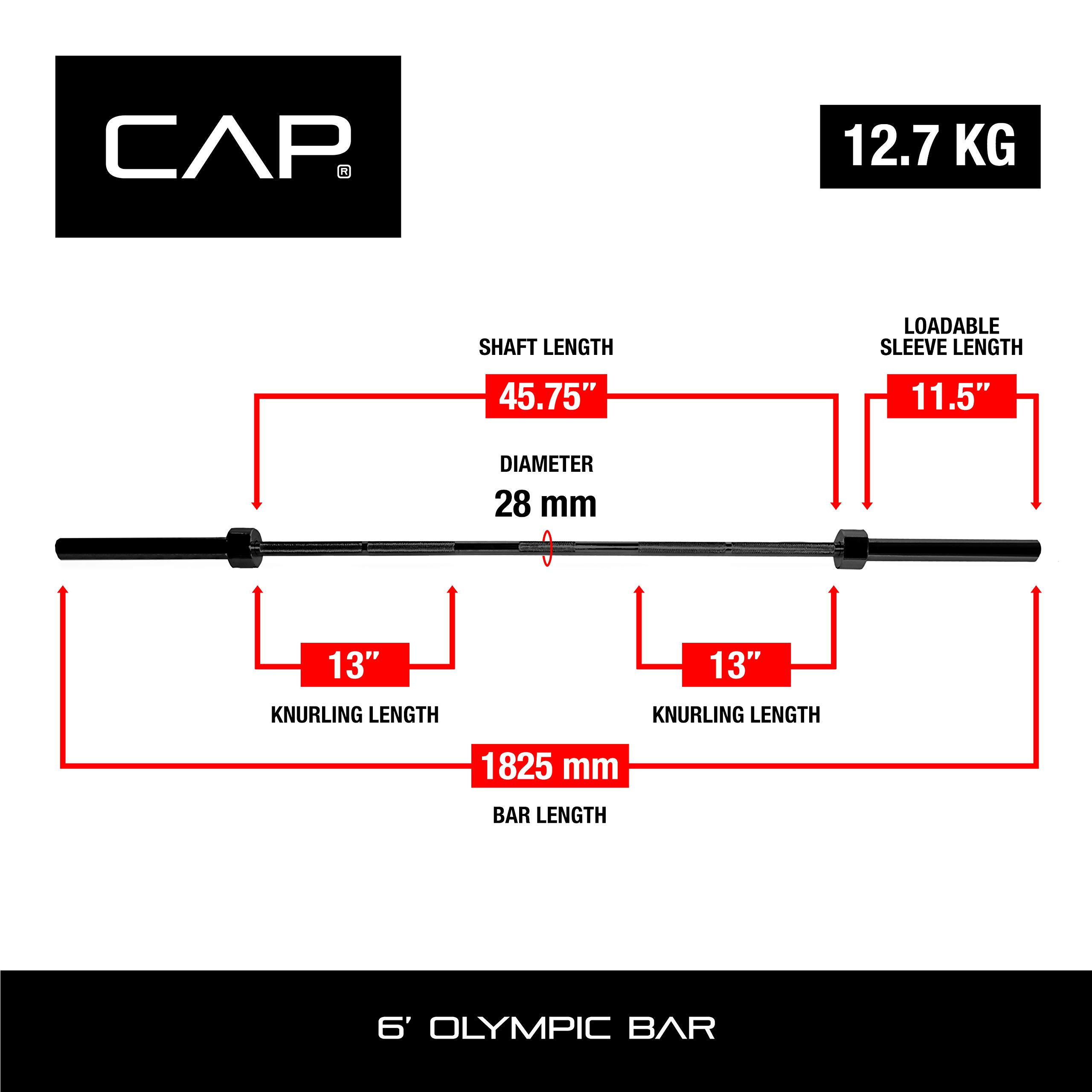 CAP Barbell 6-Foot Solid Olympic Bar, Black (2-Inch) - New Version (OBIS-72B)