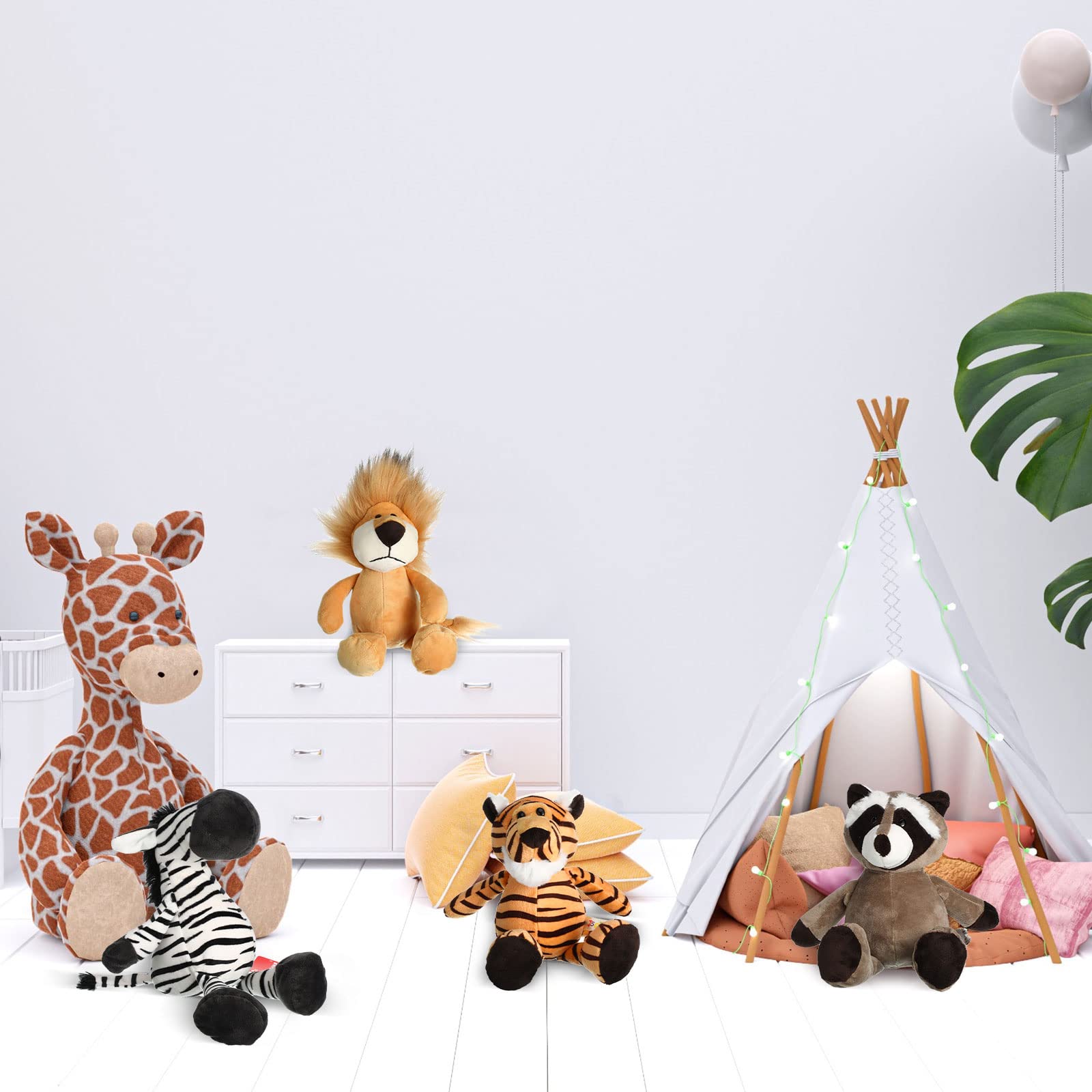 12 Pieces Safari Stuffed Animals Cute 9.9 Inch Plush Jungle Animal Toys Set Includes Tiger Lion Elephant Monkey Shar Pei Giraffe Stuffed Animals Bulk for Zoo Animal Theme Party