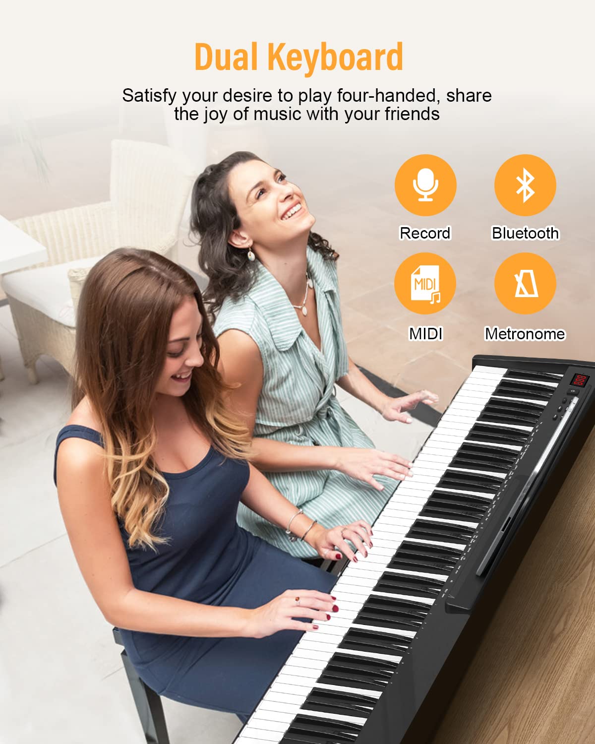 KONIX Keyboard Piano 88 Key, Beginner Semi Weighted Keyboard Piano with Full Size Key, Portable Electric Piano Keyboard Include Sustain Pedal, Power Supply and Piano Bag