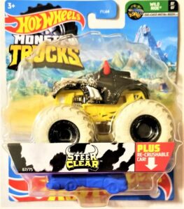 monster trucks steer clear with recrushable car 67/75, 1:64 scale diecast truck (black/white)