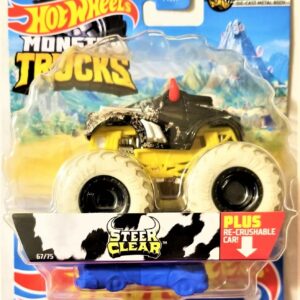 Monster Trucks Steer Clear with recrushable car 67/75, 1:64 Scale diecast Truck (Black/White)