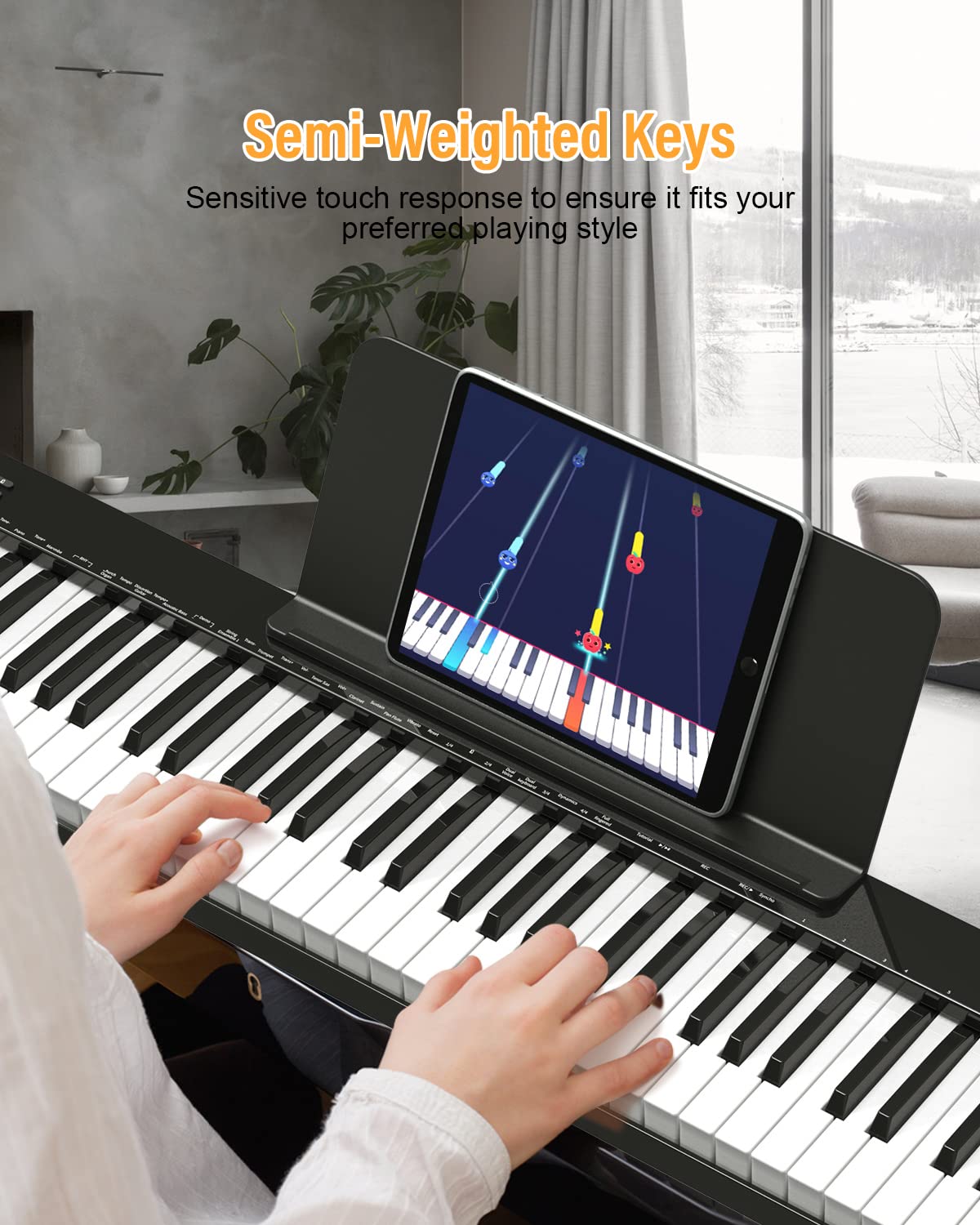 KONIX Keyboard Piano 88 Key, Beginner Semi Weighted Keyboard Piano with Full Size Key, Portable Electric Piano Keyboard Include Sustain Pedal, Power Supply and Piano Bag