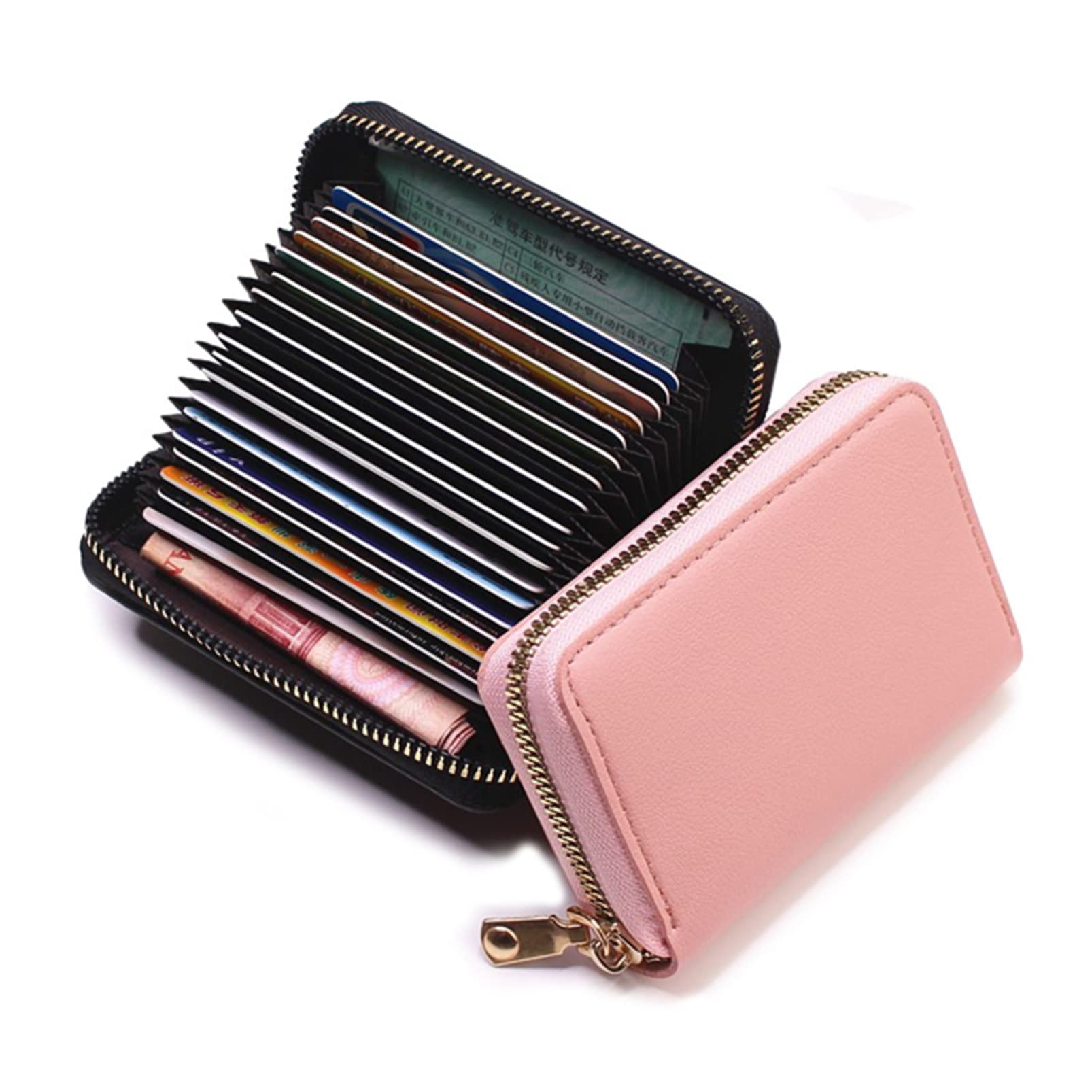 JUNYY Women Small Leather Credit Card Holder Wallet Travel Multi-card Slot Coin Pouches Short Purse(Pink), one size