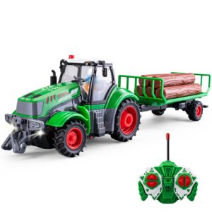 TICTTGA Gift for 5 Year Old boy Kids Remote Control Truck Toddler Farm Toys for Boys Age 4-7 Kids Remote Control Tractor for Boys 4-7 1/24 Scale Log Trailer