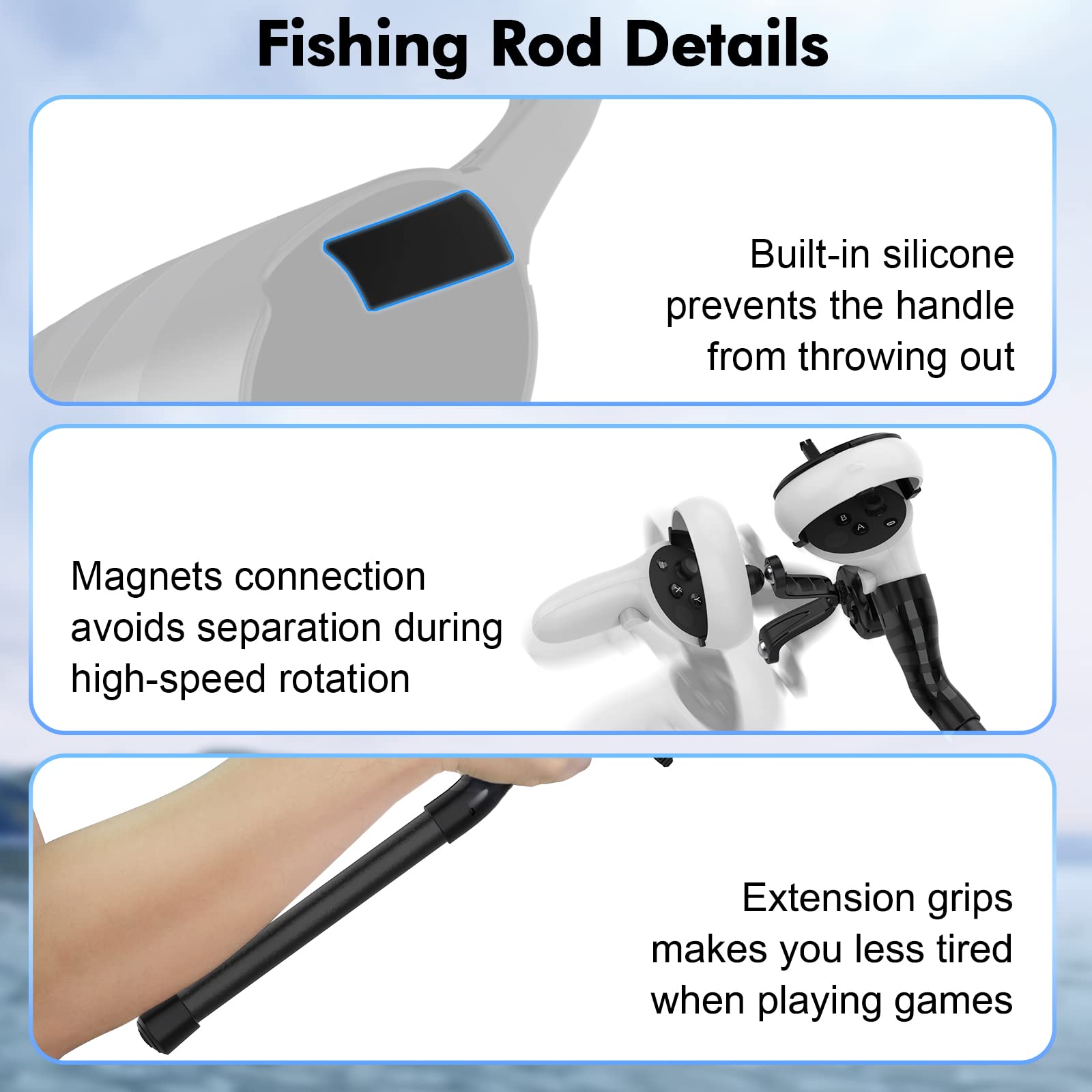 AMVR VR Fishing Accessories for Real VR Fishing Games, VR Fishing Rod and Reel Combo Accessories Compatible with Meta Quest 2 Accessories(Not for Quest 3)