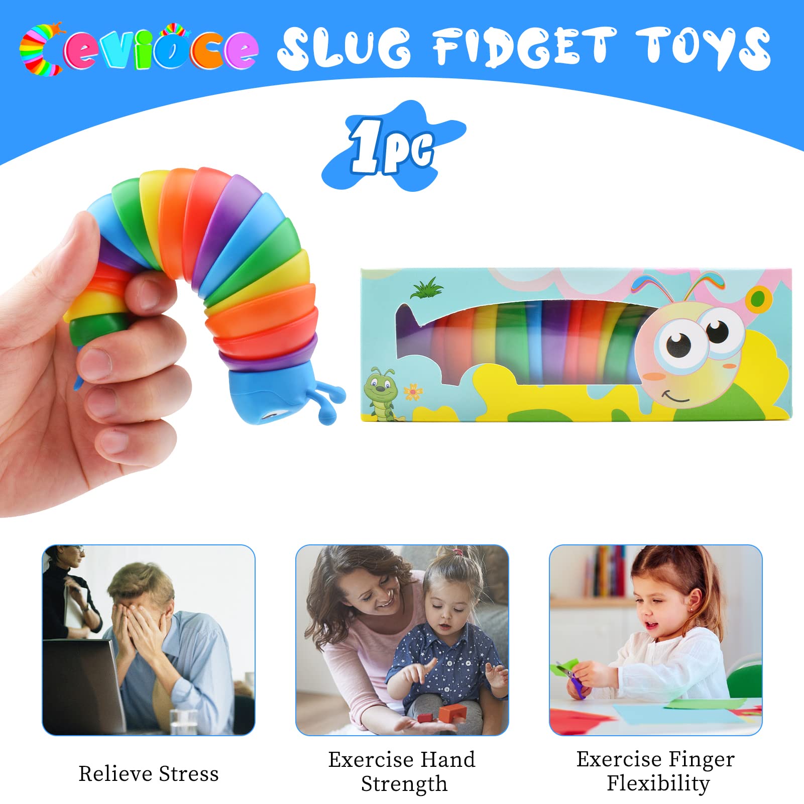 Cevioce Fidget Slug Toy, Sensory Slug Fidget Toys for Kids & Adults, 1 PC Autism Sensory Toys for Autistic Children Toddlers, Toddler Toys - 3 4 5 6 7 8+ Year Old Girl Boy Birthday Gifts D