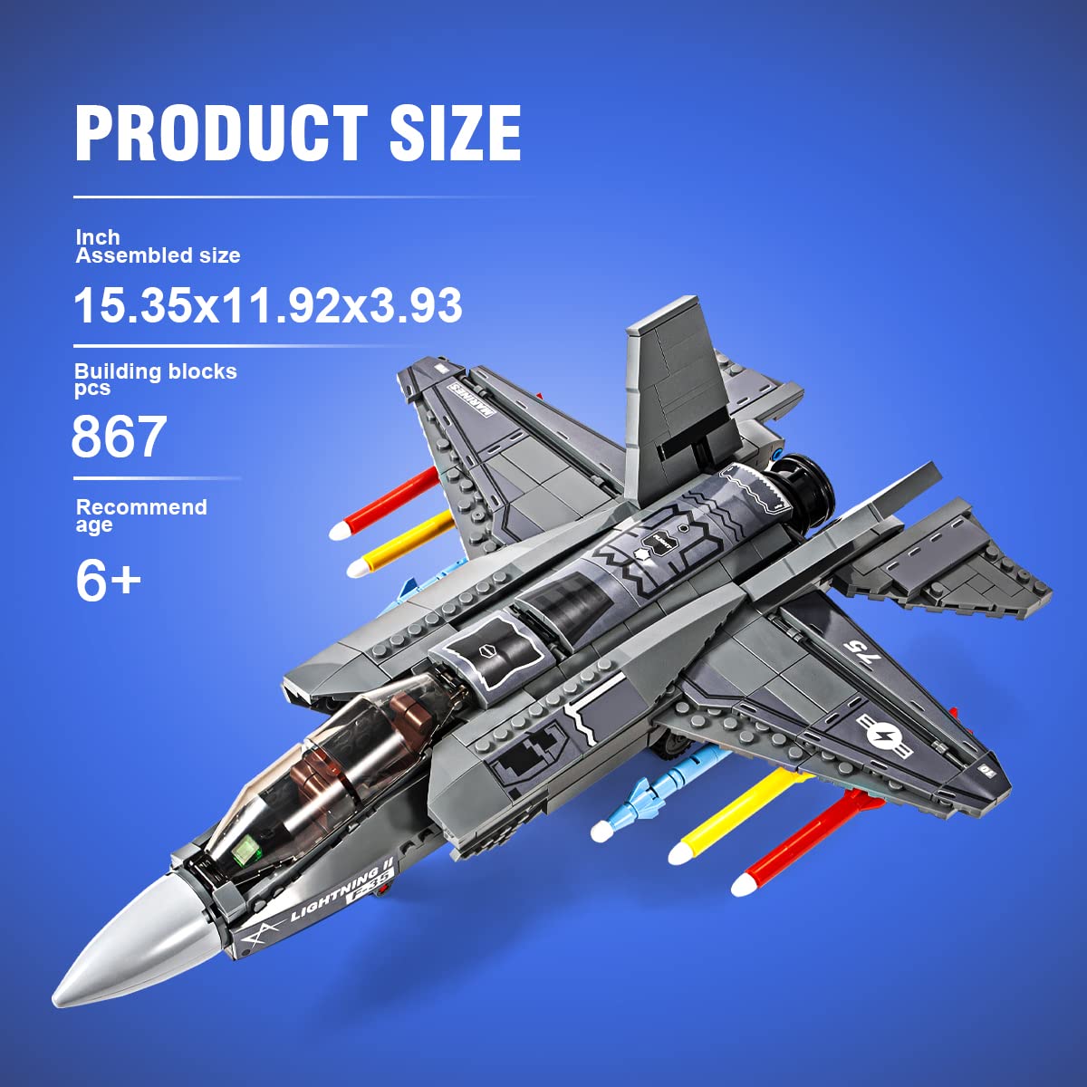 DAHONPA F-35 Lightning II Fighter Military Army Airplane Building Bricks Set, 867 Pieces Air-Force Build Blocks Toy, Gift for Kid and Adult