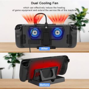 RGB Cooling Fan for Valve Steam Deck & Nintendo Switch OLED, Cooling Fan Dock with Stand & USB-C Adaptor, Steam Deck Cooler USB-C Powered with Adjustable Speed & Blue RGB Lighting