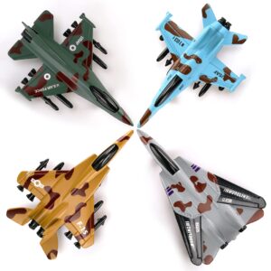 4 Pack: Diecast Fighter Jets Pullback Airplane Military Plane Toys Army Air Force Party Favors Kids Playset and Durable Die-cast Metal Miniature Aircraft Models for Imaginative Play