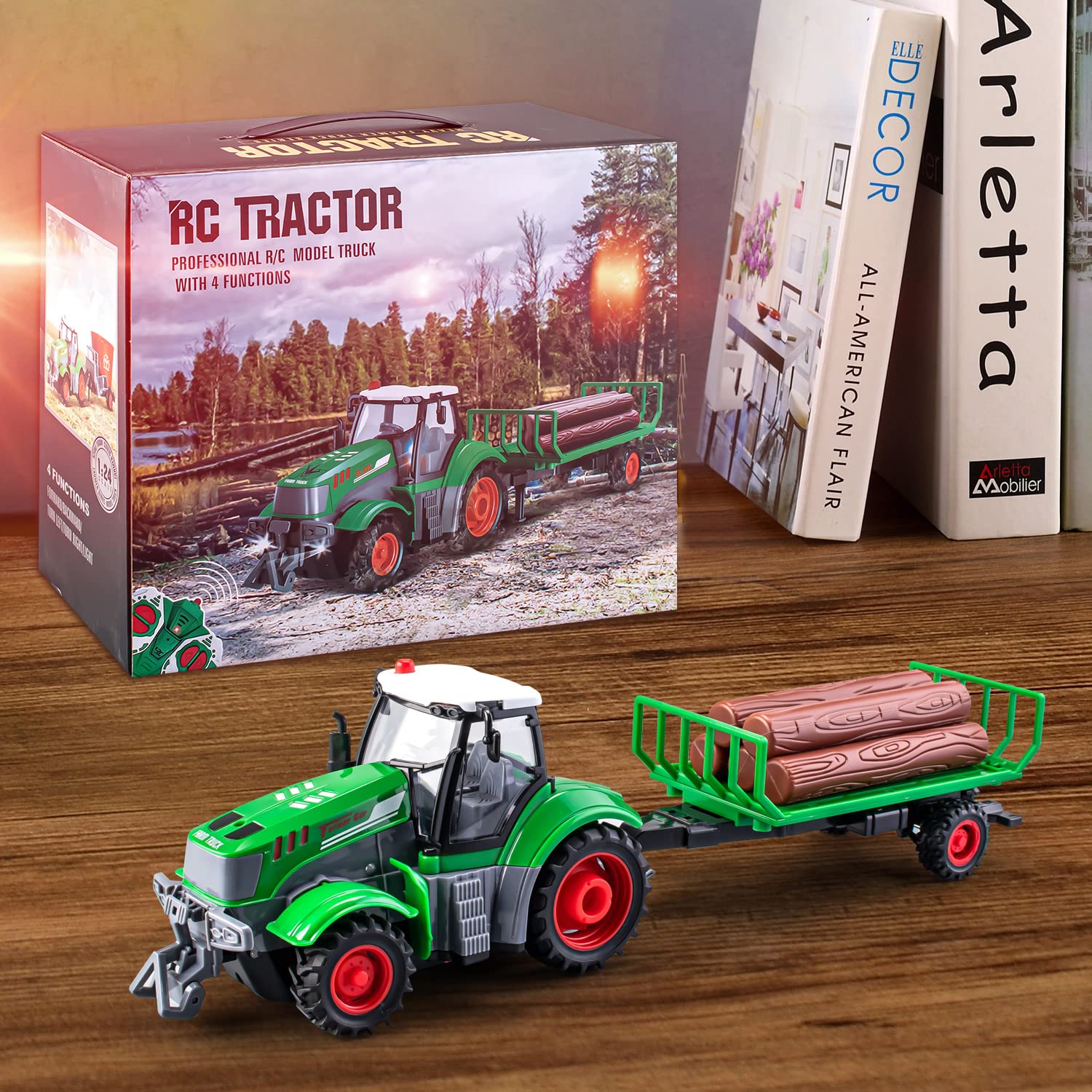 TICTTGA Gift for 5 Year Old boy Kids Remote Control Truck Toddler Farm Toys for Boys Age 4-7 Kids Remote Control Tractor for Boys 4-7 1/24 Scale Log Trailer