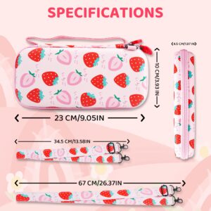 FANPL Case for Nintendo Switch Lite, Cute Pink Strawberry Carrying Case Bundle for Switch Lite Accessories with Soft TPU cover, Adjustable Strap, Screen Protector, Thumb Grip Caps