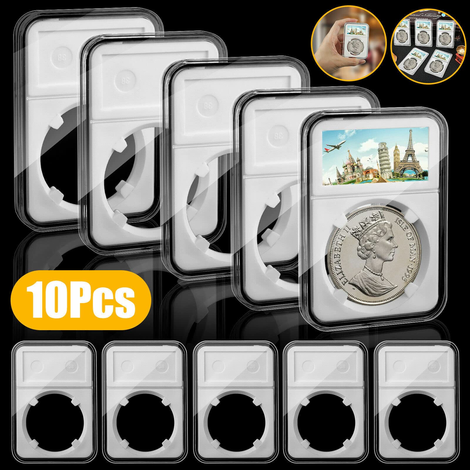 10Pack Coin Slab Display Holder Storage Case 38mm for Morgan,Peace,IKE Silver Dollar, 30 mm for JFK Half Dollar (38mm for Morgan Peace IKE Silver Dollar)