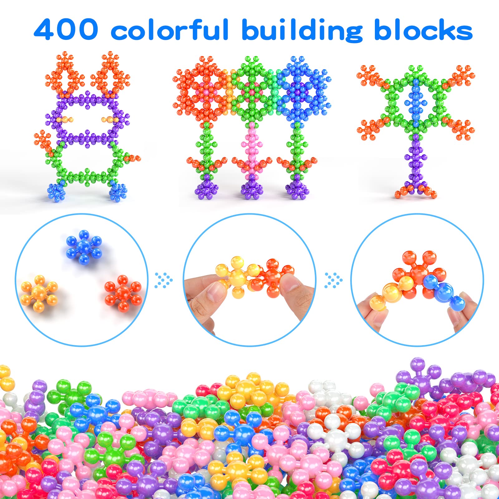 BABY HOME 400 Pieces Building Blocks Kids STEM Toys, Interlocking Solid Plastic Educational Toys Sets for Preschool Kids Boys and Girls Aged 3+, Safe Material Creativity Kids Toys