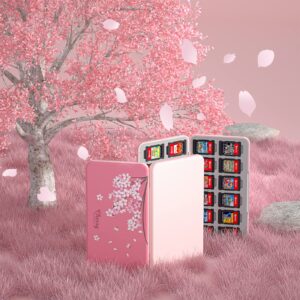 NANANINO Switch Game Case Pink, Cherry Blossoms Pattern Switch Game Card Case with 24 Game Card Slots and 24 Micro SD Card Slots