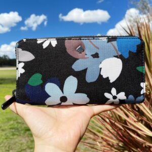 Kate Spade Jae Bold Bloom Continental Zip Around Wallet Black Floral Canvas