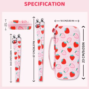 GLDRAM Strawberry Case for Nintendo Switch Lite, Pink Cute Travel Carrying Case for Switch Lite Accessories Bundle with Soft Protective Cover, Screen Protector, Thumb Caps & Shoulder Strap for Girls