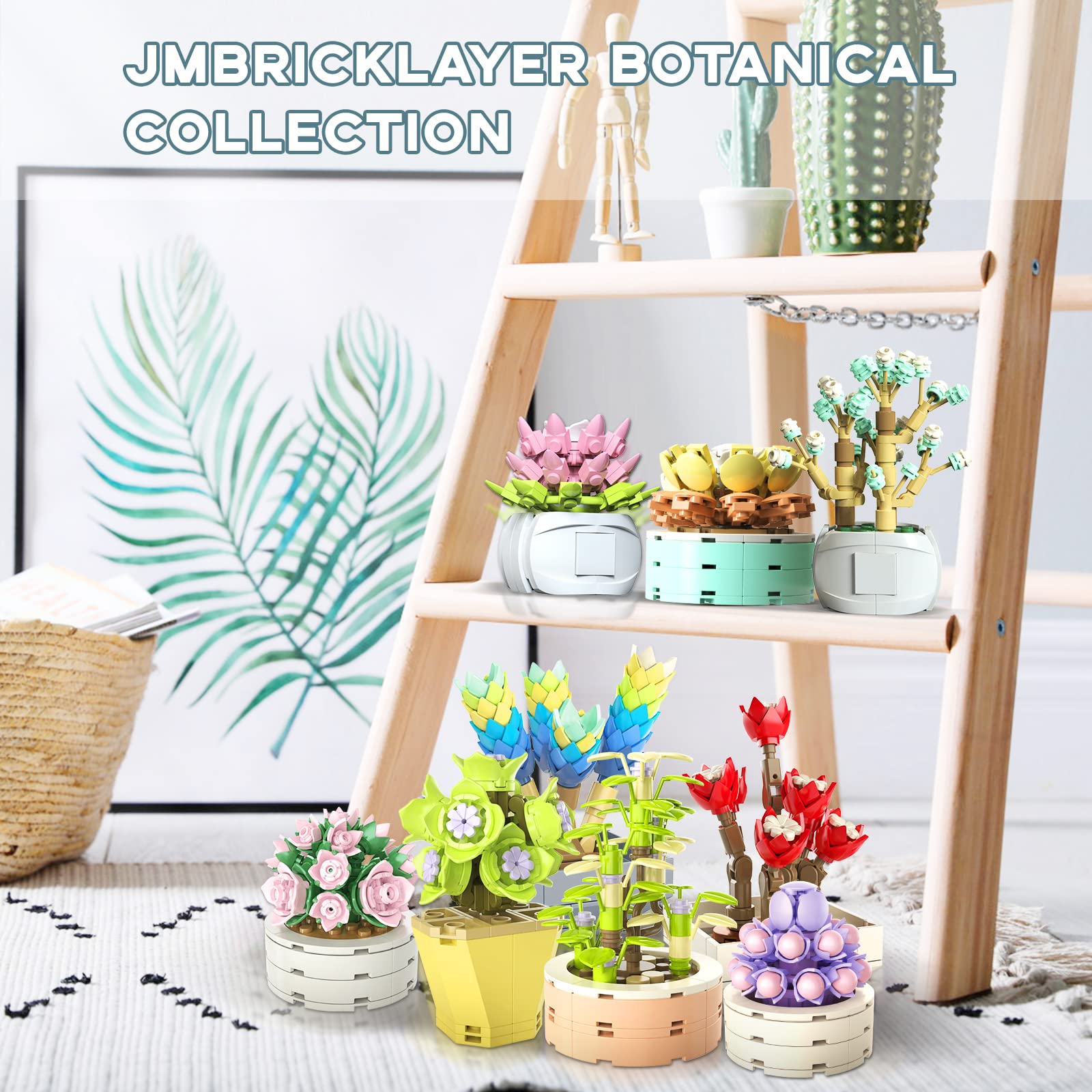 JMBricklayer Flowers Succulents Botanical Collection Building Sets, Plants Office Home Decor Succulents Bonsai Building Toys, Creative Flowers Building Project for Adults, Gifts Ideas for Girls Women