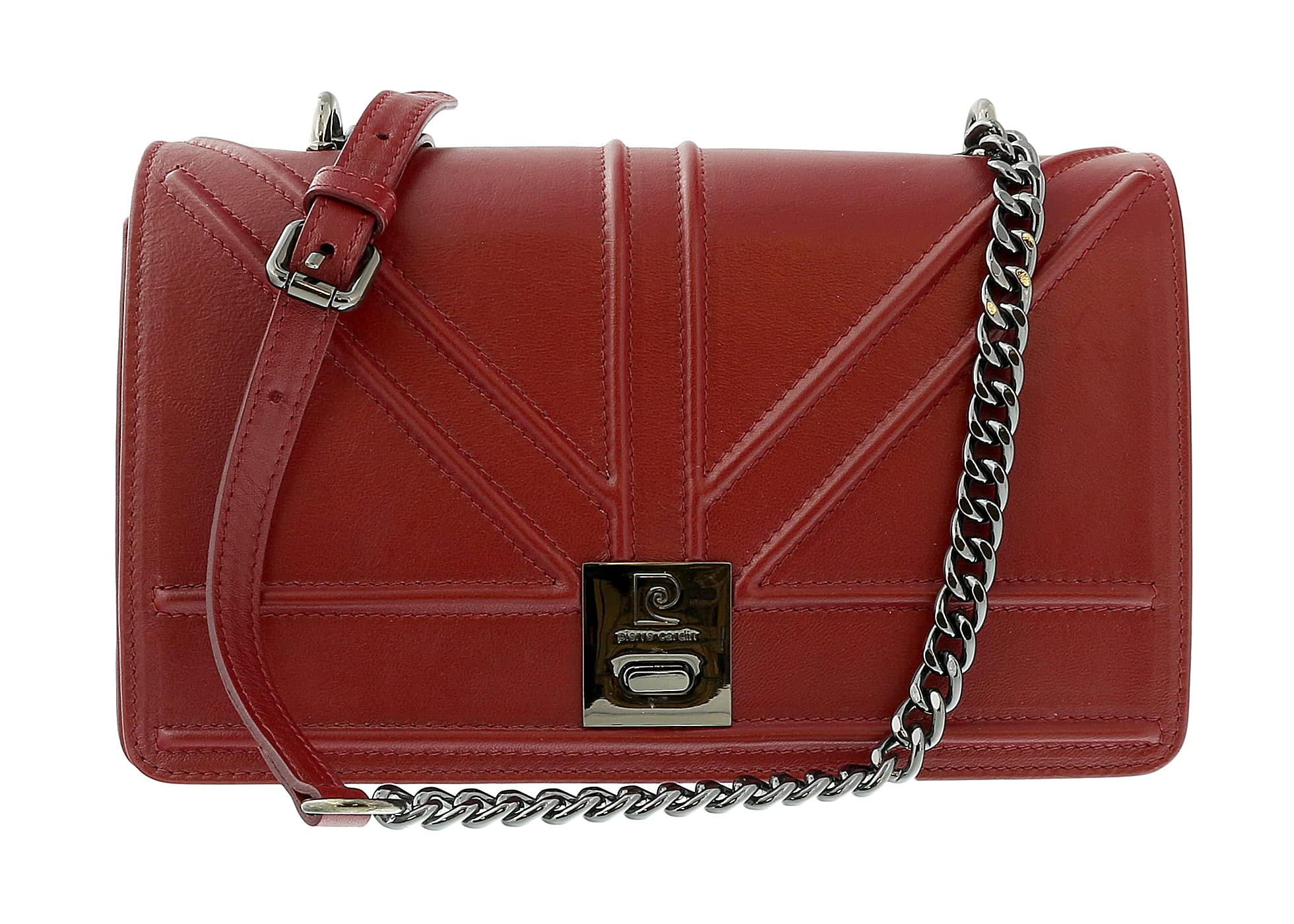 Pierre Cardin Burgundy Leather Small Structured Shoulder Bag for womens