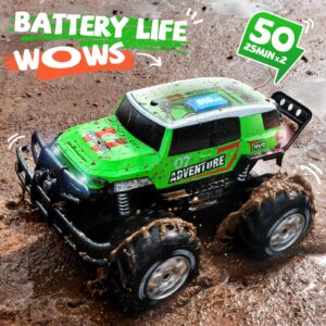 Ruko 1601AMP2 Amphibious Remote Control Car, 1:10 RC Car Toys for Boys, IPX6 Waterproof Monster Truck with Lights for All Terrain, 2 Rechargeable Batteries, Gifts for Kids (Green)