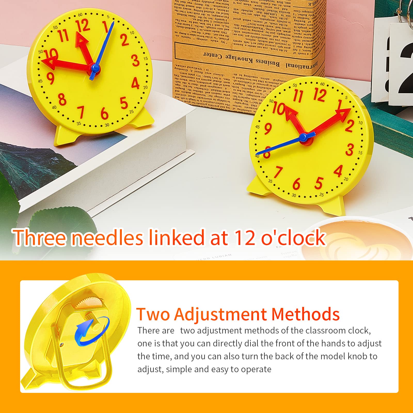 Henoyso 48 Pieces Teaching Clock Kit for Kids to Tell Time Mini Teaching Clock Bulk for Student Early Basic Math Skills Development Teacher and Classroom Supplies (4 Inch)