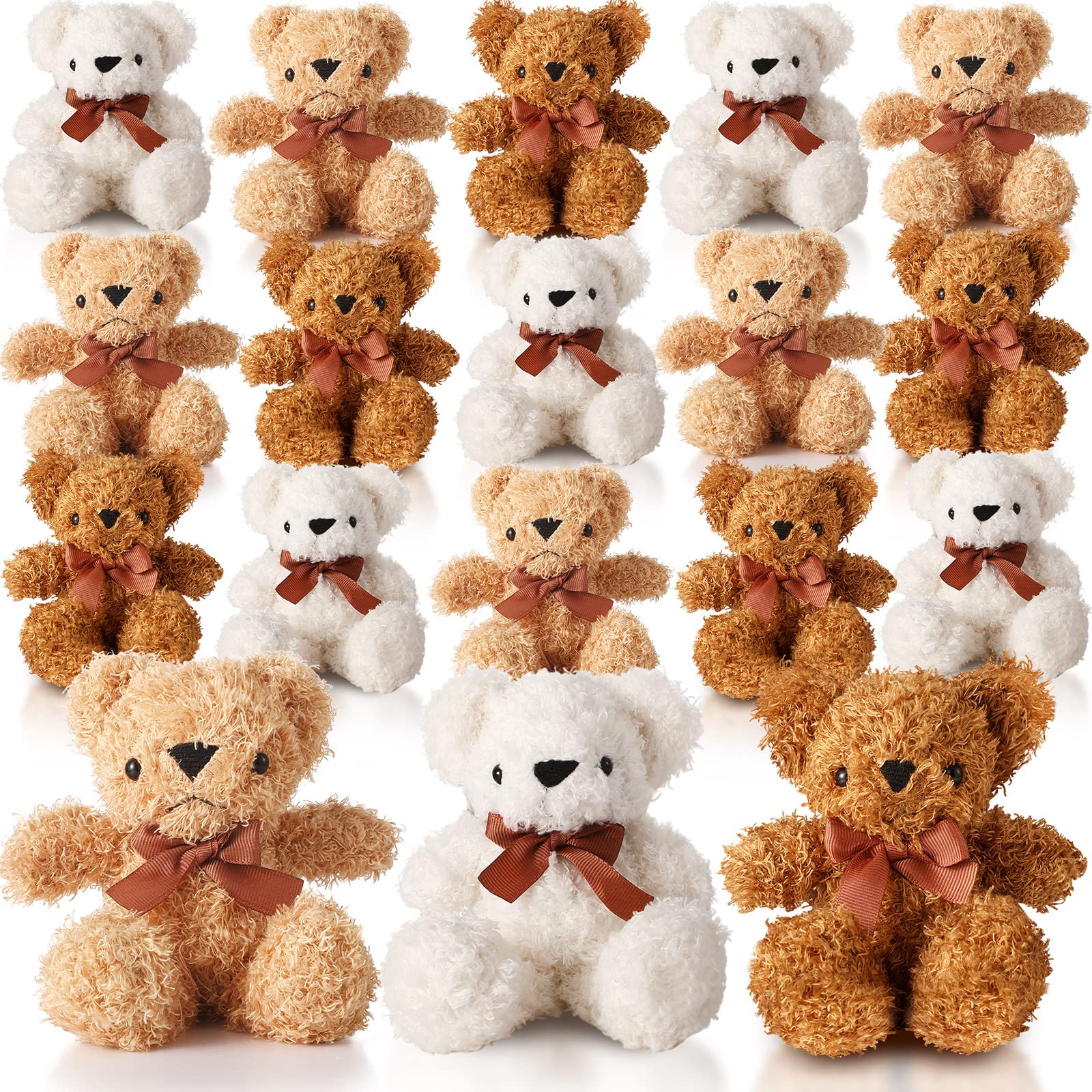 HyDren 18 Pack 8 Inch Bear Stuffed Animal Plush Bears Toys Bulk Soft Bear Doll for Christmas Wedding Birthday Decorations Baby Shower Party Favors(White, Light Brown, Dark Brown)