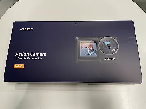 iZEEKER Action Camera 4K 24MP with Touchscreen, 40M Underwater Camera Waterproof, Dual Screen Vlog Camera with EIS3.0, WiFi, Remote Control with 2X 1350mAh Batteries,Charger and Accessory Kit-iA800