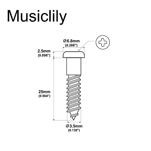 Musiclily Ultra 3.5x25mm Stainless Steel Tremolo Bridge Mounting Screws for Strat Style Electric Guitar Replacement, Nickel (Set of 6)