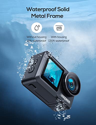 iZEEKER Action Camera 4K 24MP with Touchscreen, 40M Underwater Camera Waterproof, Dual Screen Vlog Camera with EIS3.0, WiFi, Remote Control with 2X 1350mAh Batteries,Charger and Accessory Kit-iA800