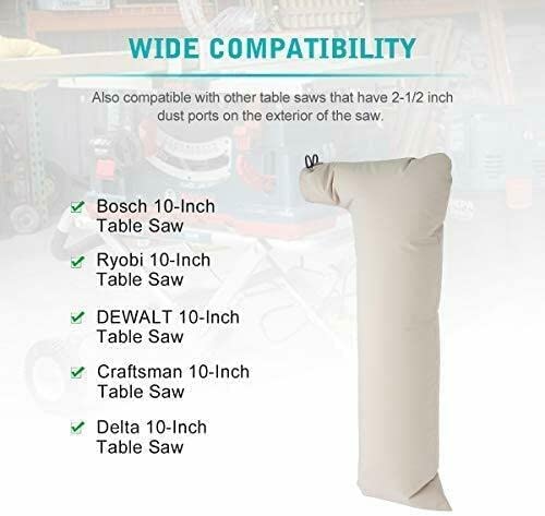 Thaekuns 2 Pack Table Saw Dust Collector Bag for Bosch/Rigid/Ryobi/DeWalt/Kobalt/Skilsaw/Craftsman/Porter/Cable/Delta/Makita/Metabo (10" Tablesaws with 2.5" Dust Port)