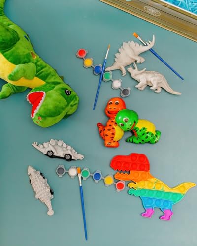 STEM-Accredited Dinosaur Giftset - A Surprise Gift for Boys Complete w/T-Rex Dinosaur Plush, Dinosaur Pullback Cars, Dinosaur Painting Kit, Squishies, Pop It & More