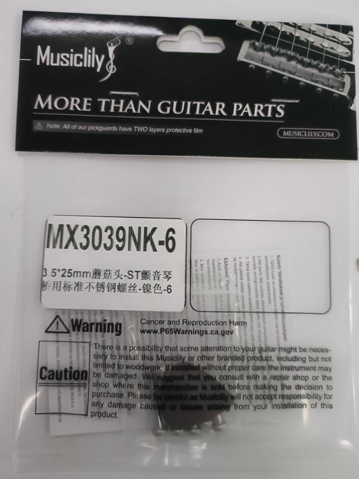 Musiclily Ultra 3.5x25mm Stainless Steel Tremolo Bridge Mounting Screws for Strat Style Electric Guitar Replacement, Nickel (Set of 6)