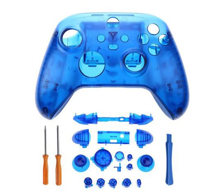 Full Housing Shell Front Back Case Cover with LB RB LT RT Trigger Buttons Tools for Xbox Series X S Controller (Clear Blue)