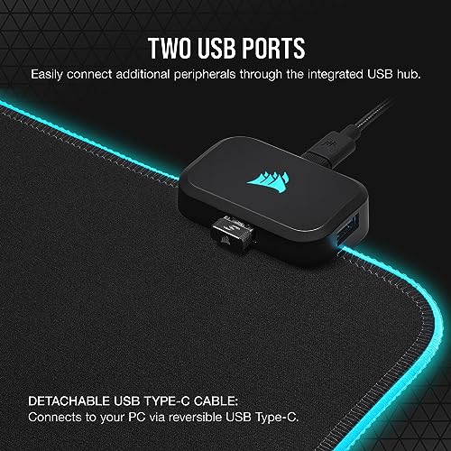 Corsair MM700 RGB Extended 3XL Cloth Gaming Mouse Pad/Desk Mat - Massive 1,220mm x 610mm (48” x 24”) Cloth Surface, 360° Three-Zone RGB Lighting, Two USB Ports - Black