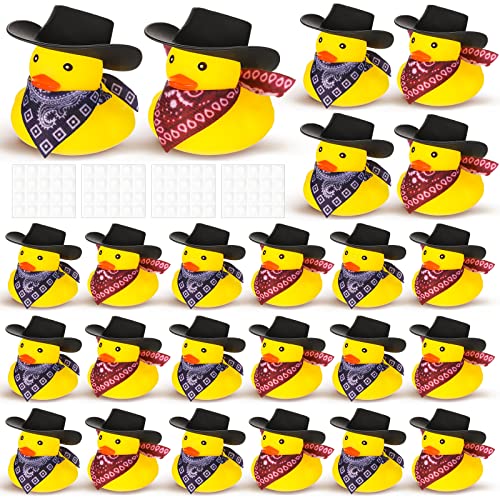 Set of 24 Cowboy Rubber Duck with Hat and Scarf, Mini Rubber Duckies Bath Party Toys Bathtub Toys Shower Birthday Swimming Party Favor, 2 Styles (Black)