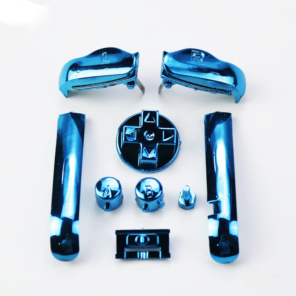 Chrome Buttons Power ON Off Key Keypads for Gameboy Advance GBA L R A B Direction D-Pads Button (Chrome Blue)