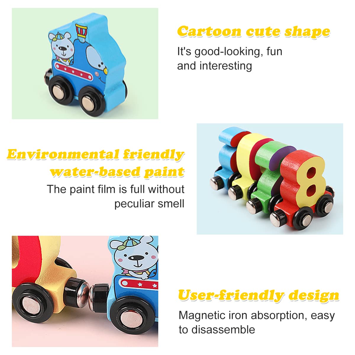 HOTBEST 12 Pcs Wooden Digital Train Toy Magnetic Number Train Building Block Toy Preschool Learning Wood Train Toys Color Cognition Fine Motor SKills Development for Boys Girls Over 3 Years Old