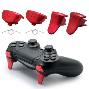 tomsin replacement triggers for ps4 pro/ ps4 slim controller, aluminum metal l1 r1 l2 r2 trigger buttons for ps4 controller gen 2 (red)