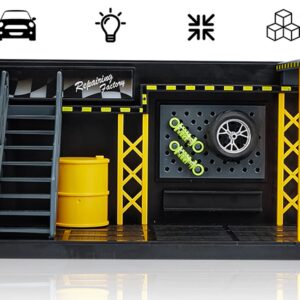 Gilumza Display Case DIY Simulation Scenario Die-cast Model with LED Light, Garage Scene Model for Motorcycle Toy Car Toys Collectibles Assemble (9x4x5inch)