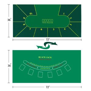 Poker Table Topper Blackjack Set – play Casino Games using the Texas Holdem Poker Set on Green Table Cloth or Black Jack Set on Green Felt Table Mat