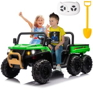 nitoess 24v 2 seater 2wd/4wdride on tractor, 6-wheels ride on truck with remote control,ride on vehicle toy for kids,eva tire,green…