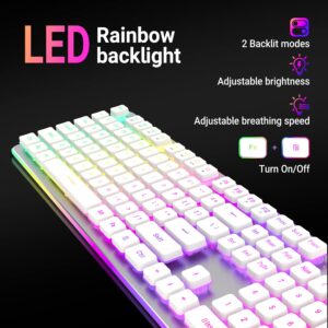 LANGTU W1 Wireless Gaming Keyboard, Rechargeable 2.4G Rainbow Backlit LED Keyboard with Metal Panel, 104 Keys Wireless Computer Keyboard for Windows, Laptop, Desktop, Office