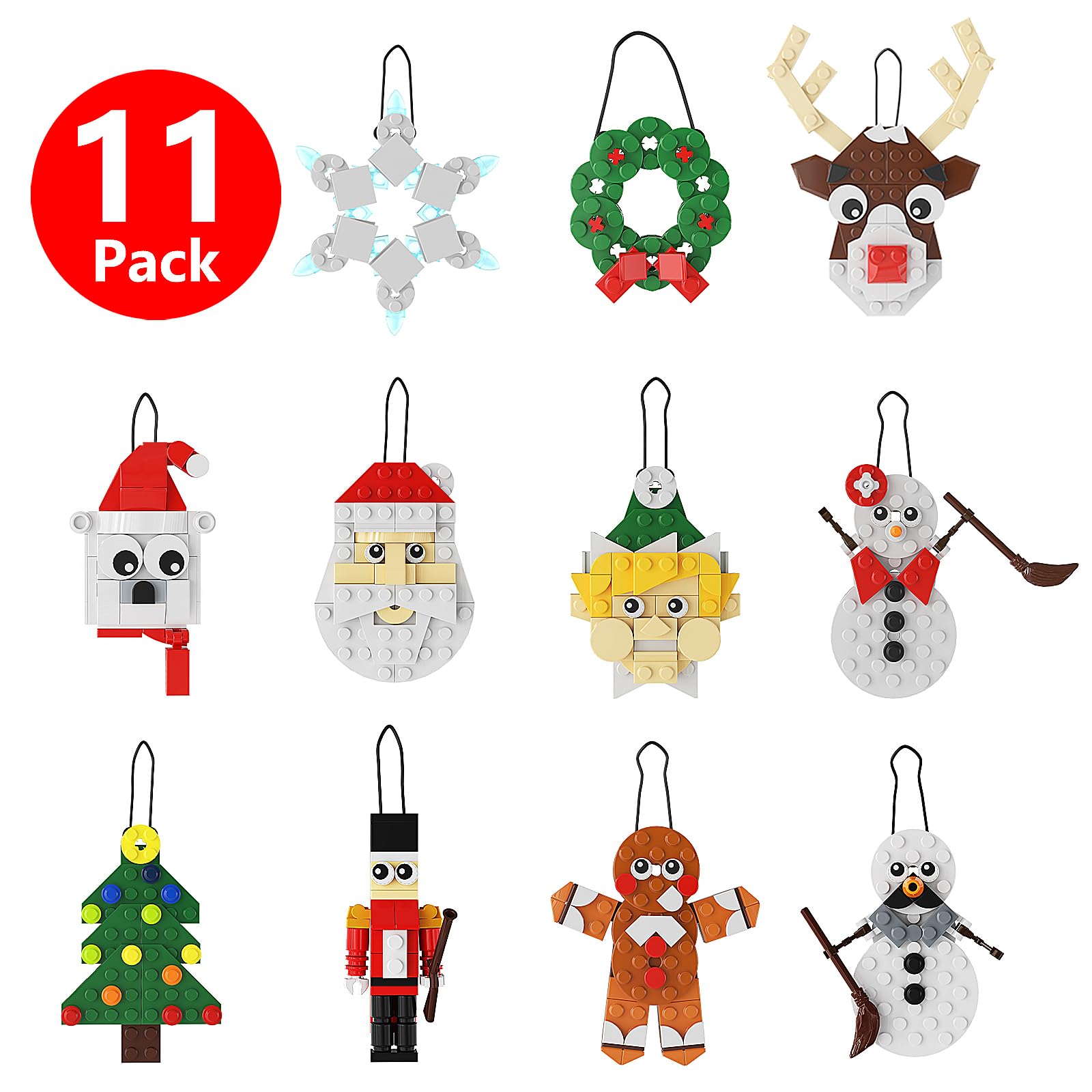 YOUFOY Christmas Ornaments Building Kits,DIY Decorative Hanging Ornaments Building Toys,Xmas Home Decorations Building Sets of 11,Best Festival Gift for Kids or Friends(382 PCS),Upgraded Version