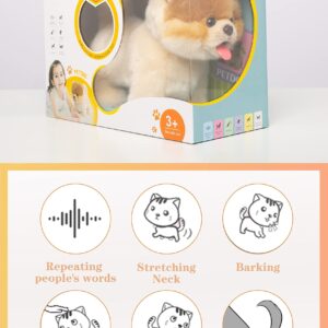 CU-MATE Interactive Dog Stuffed Animal Electronic Plush Pomeranian Simulation Puppy Realistic Toy Like-Real Robotic Nodding Barking Wagging Tail Present Pet for Toddler Boys