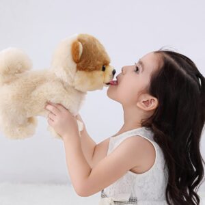 CU-MATE Interactive Dog Stuffed Animal Electronic Plush Pomeranian Simulation Puppy Realistic Toy Like-Real Robotic Nodding Barking Wagging Tail Present Pet for Toddler Boys