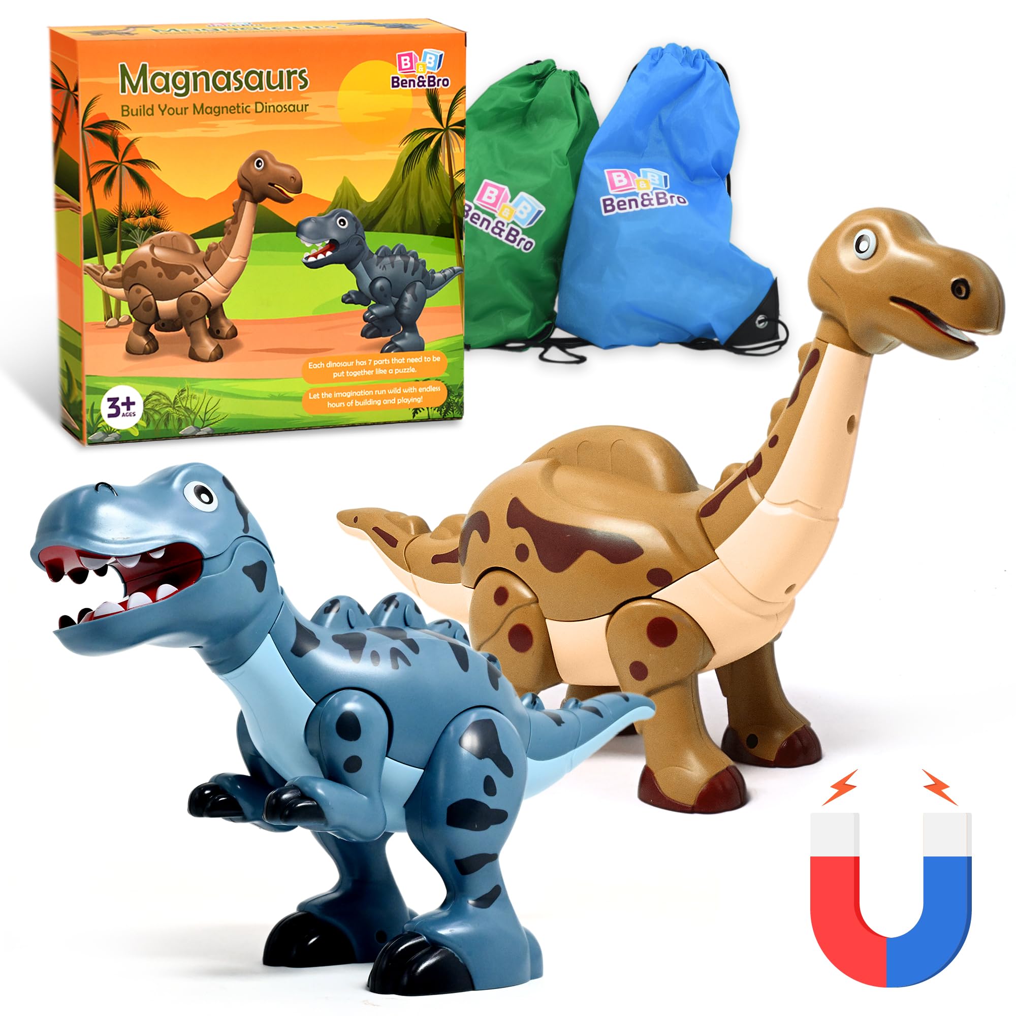 Ben and Bro Magnasaurus Dinosaur Toys - Magnetic Take Apart Dinosaur Toys, Educational STEM Toys for Boys & Girls - Building Toys for 3 Year Old Boys, Kids Toys, Dinosaur Toys for Kids 3-5 +