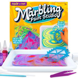 made by me marbling paint studio, 25-piece marbling kit for kids, make 10 pour paint art projects, dip & paint marbling arts & crafts kits for kids, less mess pour paint for ages 6, 7, 8 & 9, fun gift