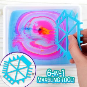 Made By Me Marbling Paint Studio, 25-Piece Marbling Kit for Kids, Make 10 Pour Paint Art Projects, Dip & Paint Marbling Arts & Crafts Kits for Kids, Less Mess Pour Paint for Ages 6, 7, 8 & 9, Fun Gift