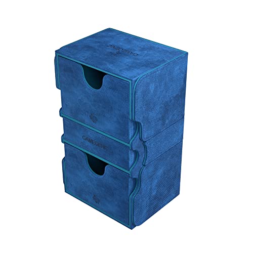 Stronghold 200+ XL Convertible Deck Box | Double-Sleeved Card Storage | Card Game Protector with Accessories Drawer | Nexofyber Surface | Holds up to 200 Cards | Blue | Made by Gamegenic (GGS20110ML)