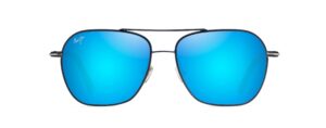 maui jim men's and women's mano polarized aviator sunglasses, dark navy w/silver stripe/blue hawaii, medium