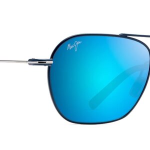 Maui Jim Men's and Women's Mano Polarized Aviator Sunglasses, Dark Navy w/Silver Stripe/Blue Hawaii, Medium